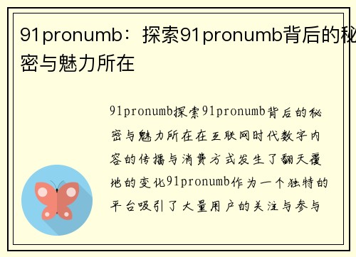 91pronumb：探索91pronumb背后的秘密与魅力所在